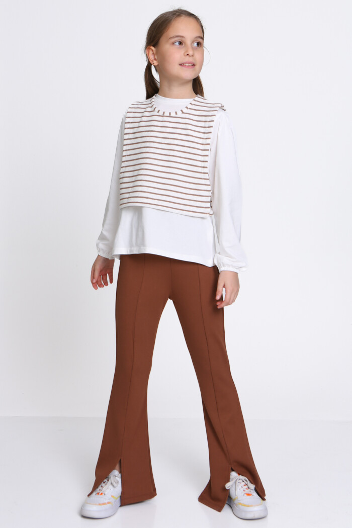 Kız Çocuk Kahve Yelekli 5-9 Yaş Takım - 23315-1