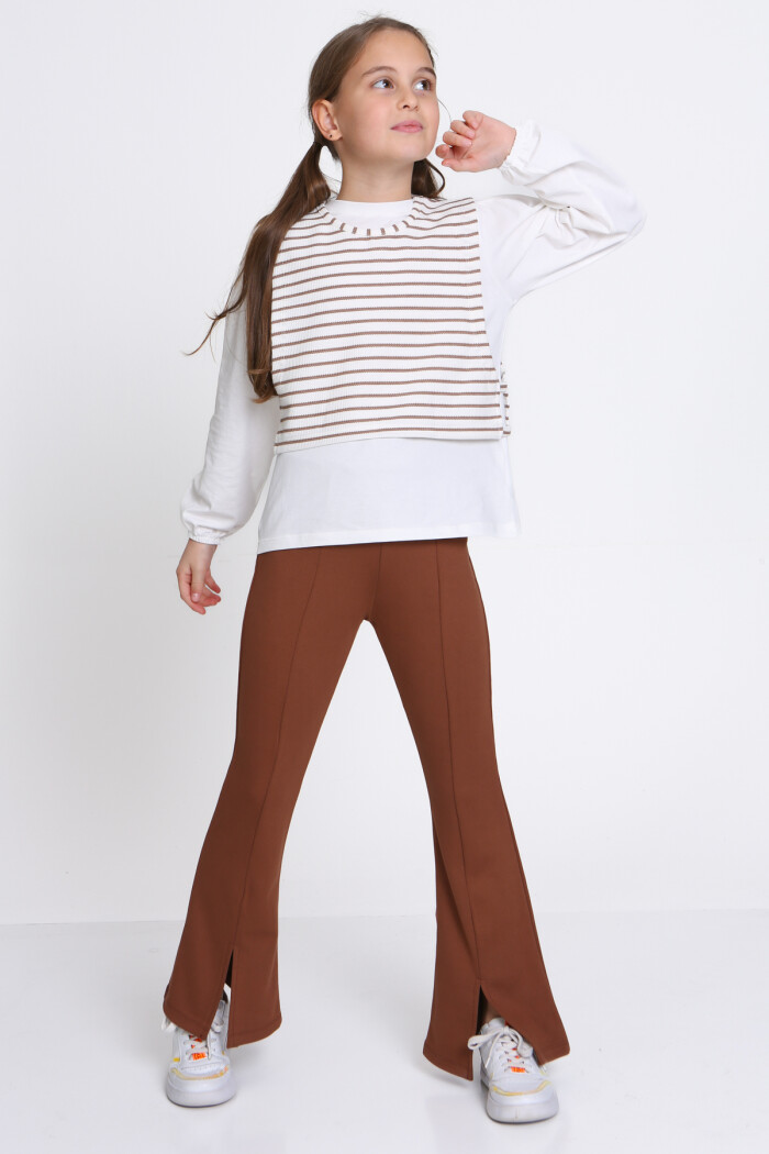 Kız Çocuk Kahve Yelekli 5-9 Yaş Takım - 23315-1