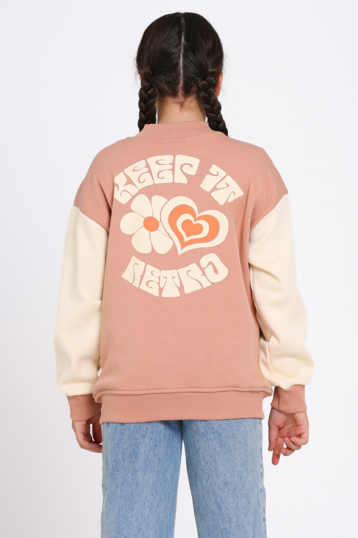 Kız Çocuk Kiremit Keer It Retro Baskı 8-12 Yaş Kolej Hırka - 23213-6