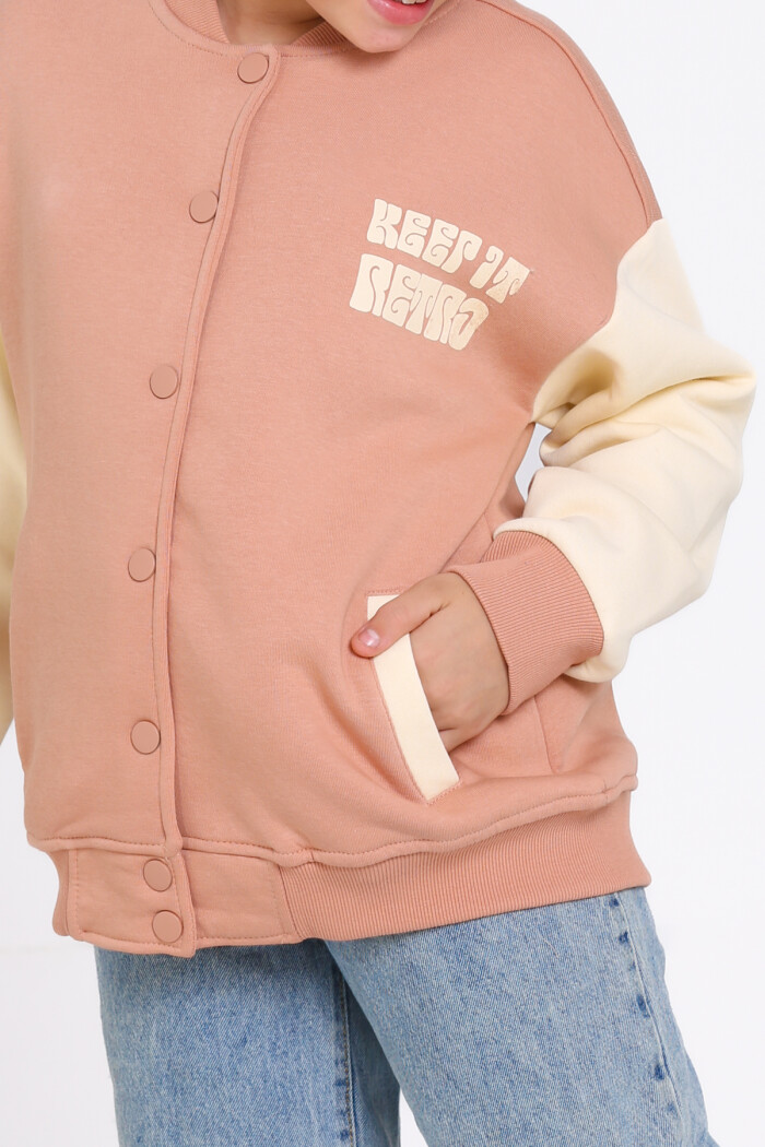 Kız Çocuk Kiremit Keer It Retro Baskı 8-12 Yaş Kolej Hırka - 23213-6