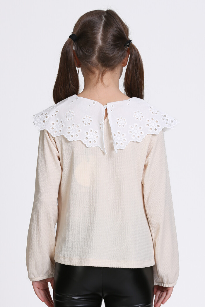 Kız Çocuk Krem Dantel Yakalı 4-12 Yaş Badi - 23335-3