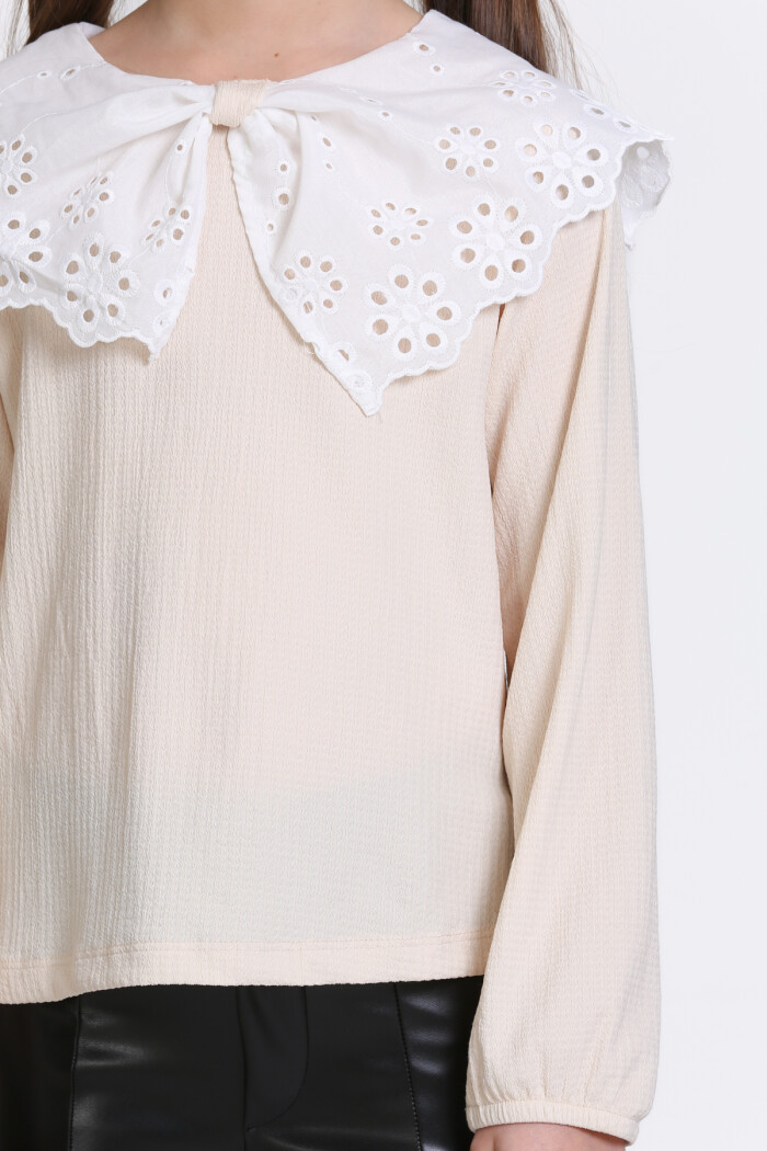 Kız Çocuk Krem Dantel Yakalı 4-12 Yaş Badi - 23335-3