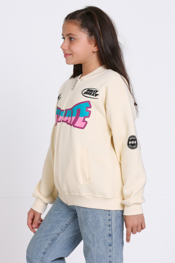 Kız Çocuk Krem Unserate Baskı 8-12 Yaş Hırka - 23212-3