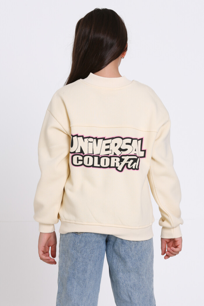 Kız Çocuk Krem Unserate Baskı 8-12 Yaş Hırka - 23212-3