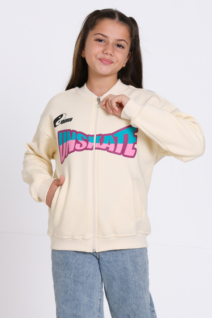 Kız Çocuk Krem Unserate Baskı 8-12 Yaş Hırka - 23212-3