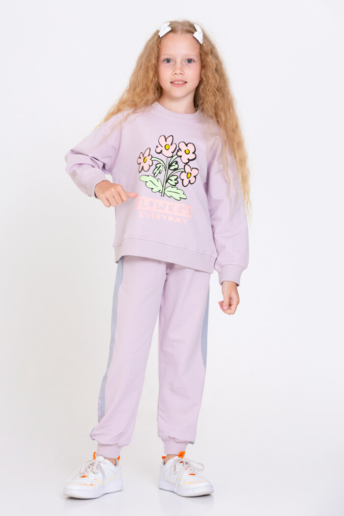 Kız Çocuk Lila Flowers Everyday Baskı 5-9 Yaş Takım - 23100-2