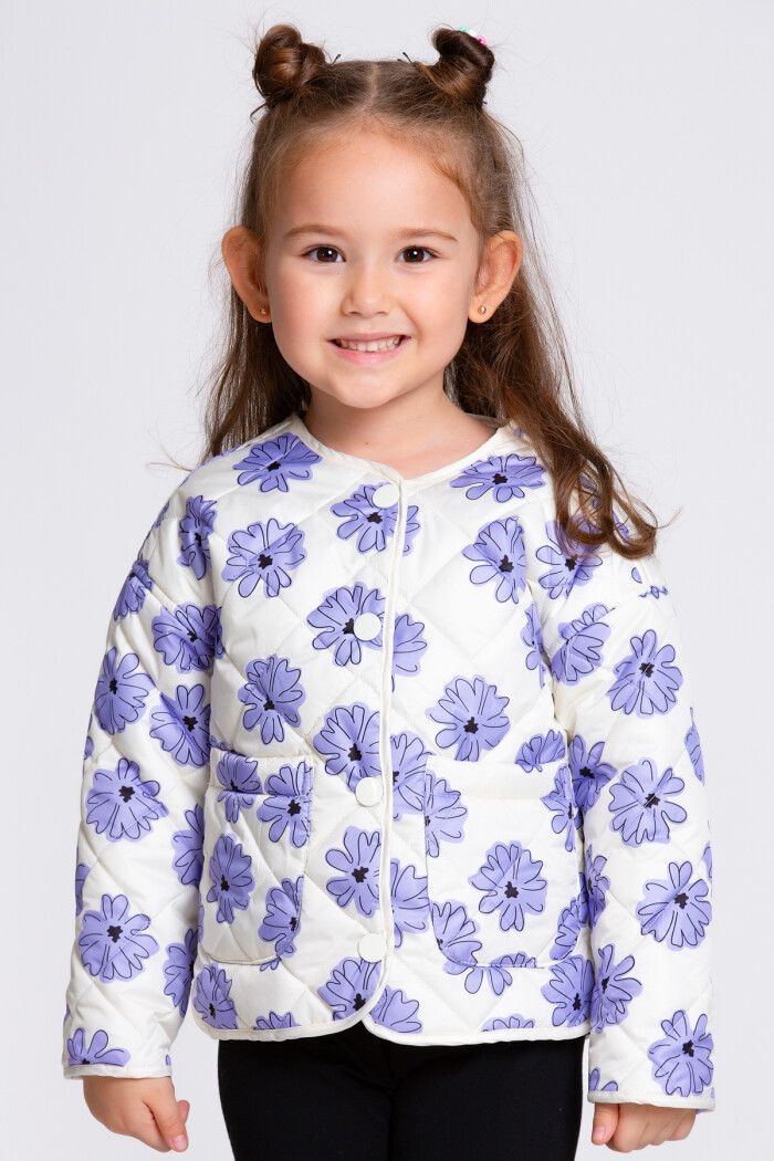 Kız Çocuk Mor Çiçek Desenli 1-6 Yaş Mont - 23238-1