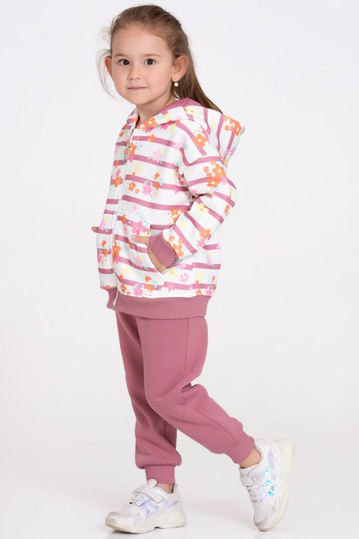 Kız Çocuk Mürdüm Çiçek Desenli 1-5 Yaş Takım - 23246-3