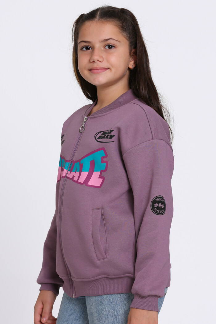 Kız Çocuk Mürdüm Unserate Baskı 8-12 Yaş Hırka - 23212-4