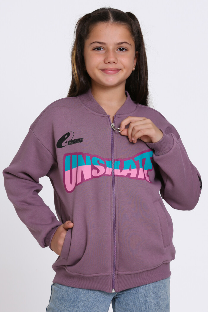 Kız Çocuk Mürdüm Unserate Baskı 8-12 Yaş Hırka - 23212-4