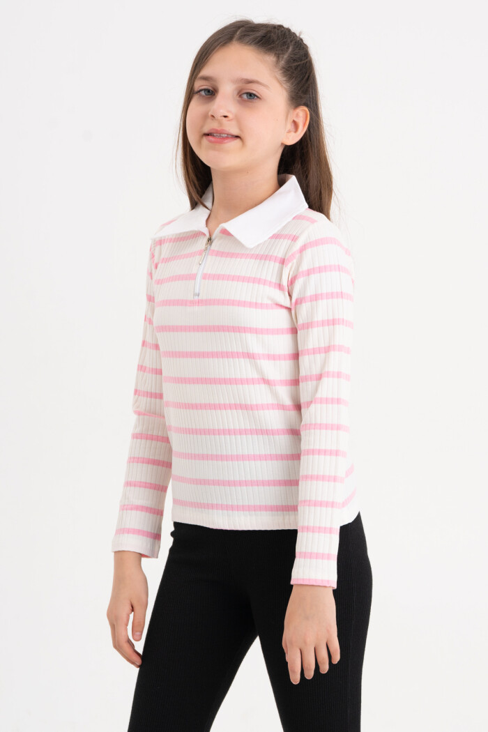 Kız Çocuk Pembe Fermuarlı 4-12 Yaş Sweatshirt - 23325-3