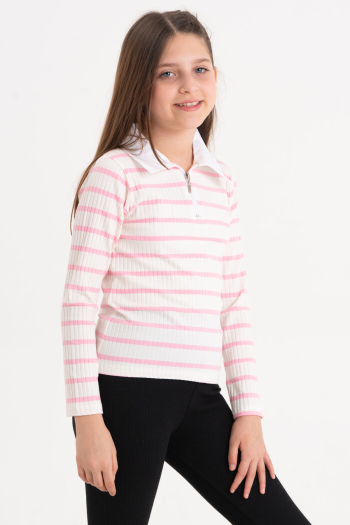 Kız Çocuk Pembe Fermuarlı 4-12 Yaş Sweatshirt - 23325-3