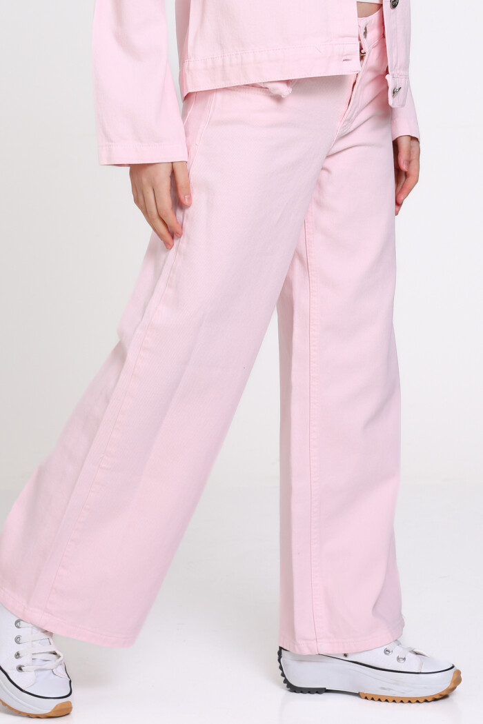 Kız Çocuk Pembe İspanyol Paça Gabardin 4-12 Yaş Pantolon - 23339-3