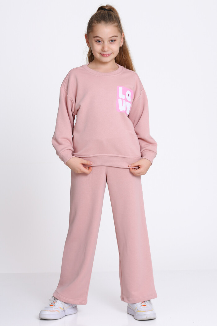 Kız Çocuk Pembe Love Baskı 5-9 Yaş Takım - 23303-4