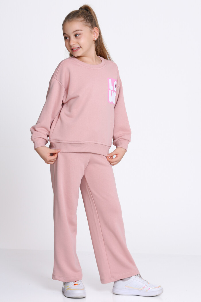 Kız Çocuk Pembe Love Baskı 5-9 Yaş Takım - 23303-4