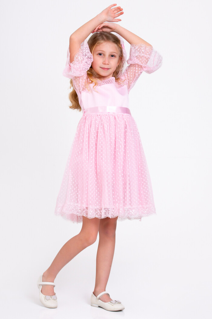 Kız Çocuk Pembe Tüllü 3-8 Yaş Abiye Elbise - 9234-2