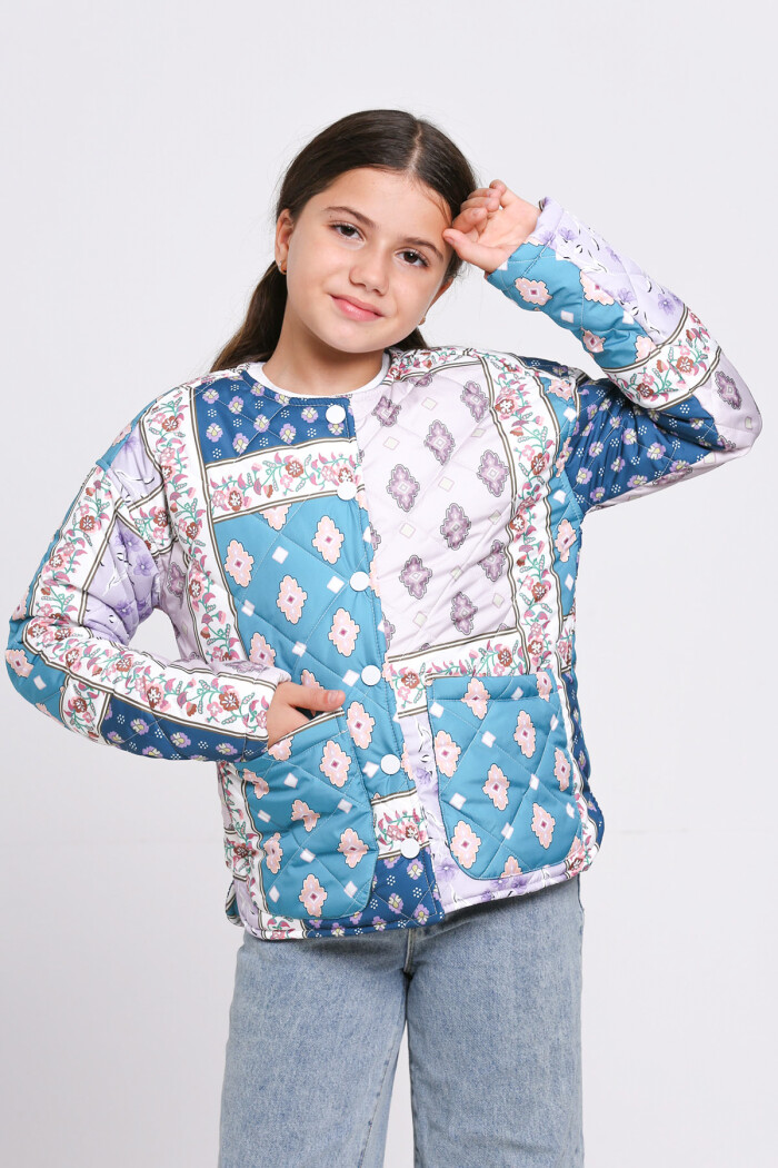 Kız Çocuk Petrol Kapitone Mevsimlik 7-12 Yaş Mont - 23244-2