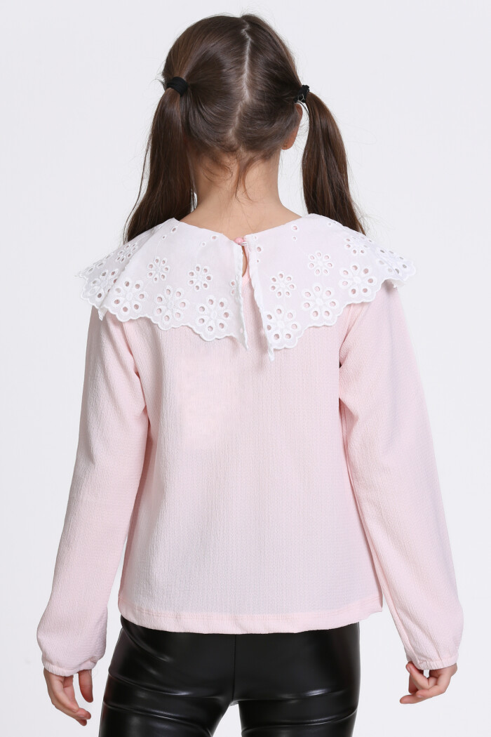 Kız Çocuk Pudra Dantel Yakalı 4-12 Yaş Badi - 23335-1