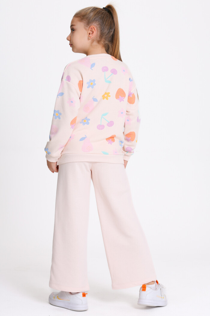 Kız Çocuk Pudra Desenli 3-7 Yaş Takım - 23279-2