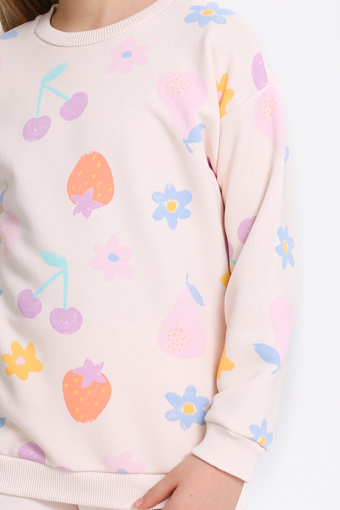 Kız Çocuk Pudra Desenli 3-7 Yaş Takım - 23279-2