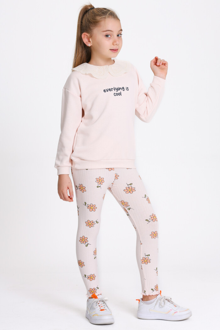 Kız Çocuk Pudra Everything Is Cool Baskı 3-7 Yaş Takım - 23282-1