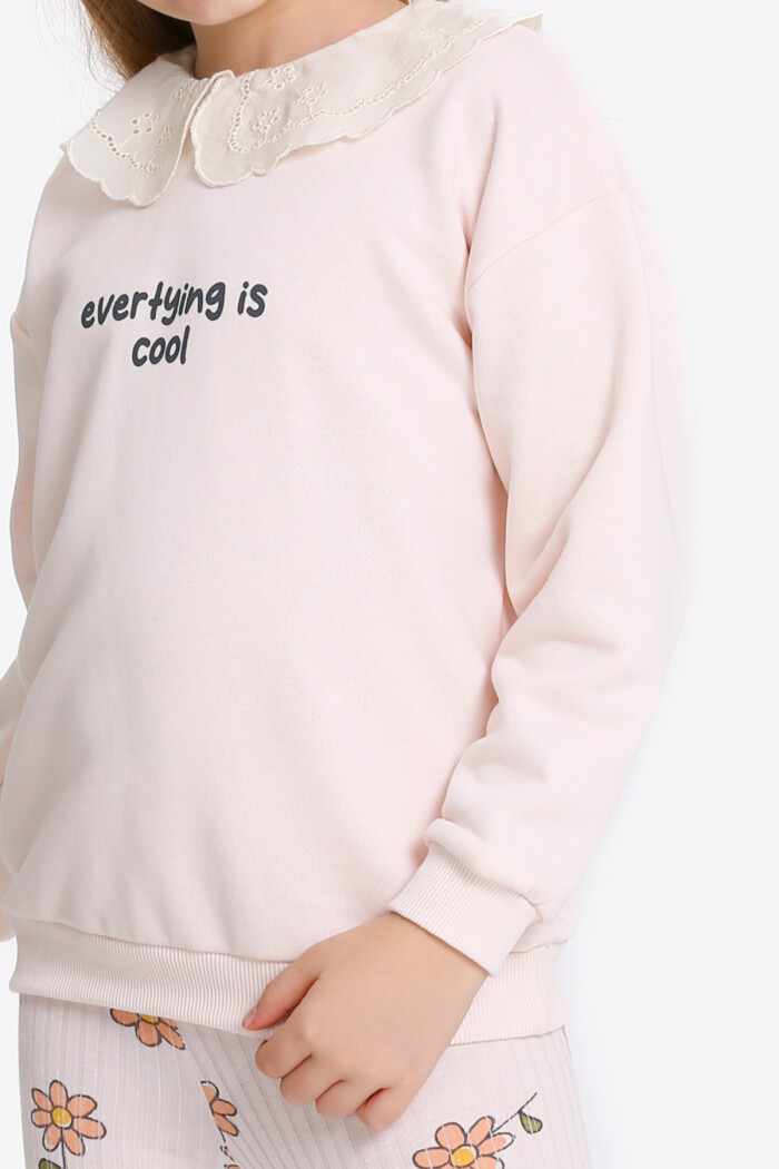 Kız Çocuk Pudra Everything Is Cool Baskı 3-7 Yaş Takım - 23282-1