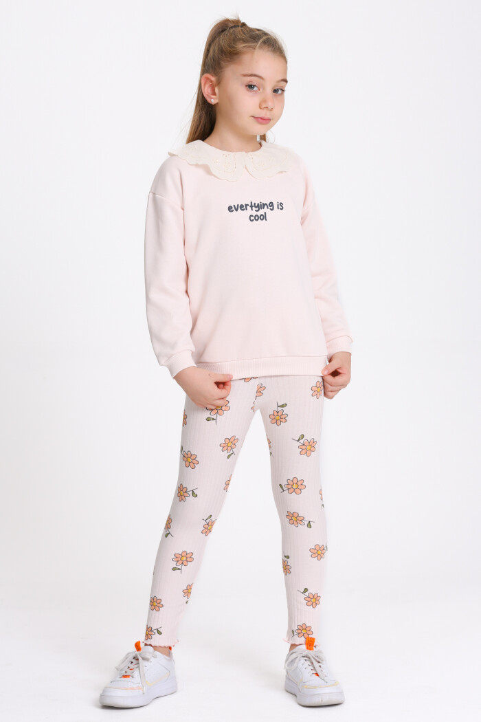Kız Çocuk Pudra Everything Is Cool Baskı 3-7 Yaş Takım - 23282-1