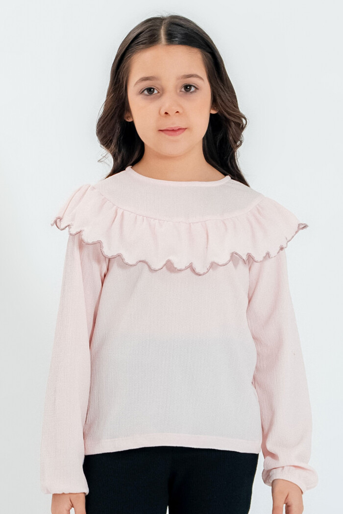 Kız Çocuk Pudra Fırfırlı 4-12 Yaş Badi - 23333-3