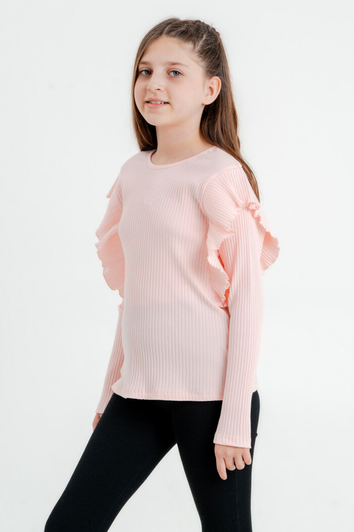 Kız Çocuk Pudra Fırfırlı 4-12 Yaş Sweatshirt - 23329-4