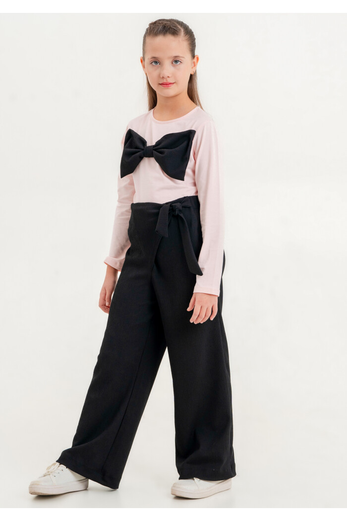 Kız Çocuk Pudra Fiyonklu 5-9 Yaş Takım - 23324-1