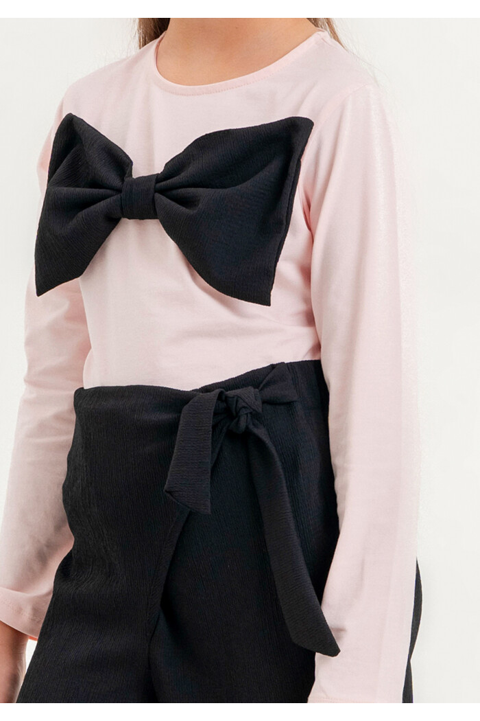 Kız Çocuk Pudra Fiyonklu 5-9 Yaş Takım - 23324-1