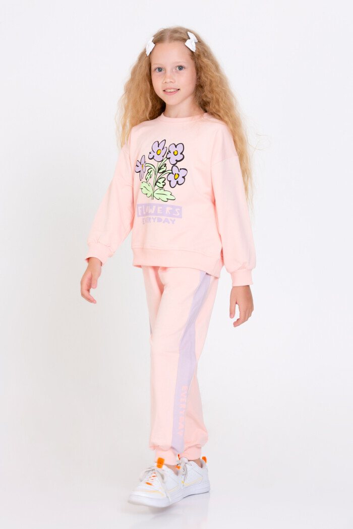 Kız Çocuk Pudra Flowers Everyday Baskı 5-9 Yaş Takım - 23100-4