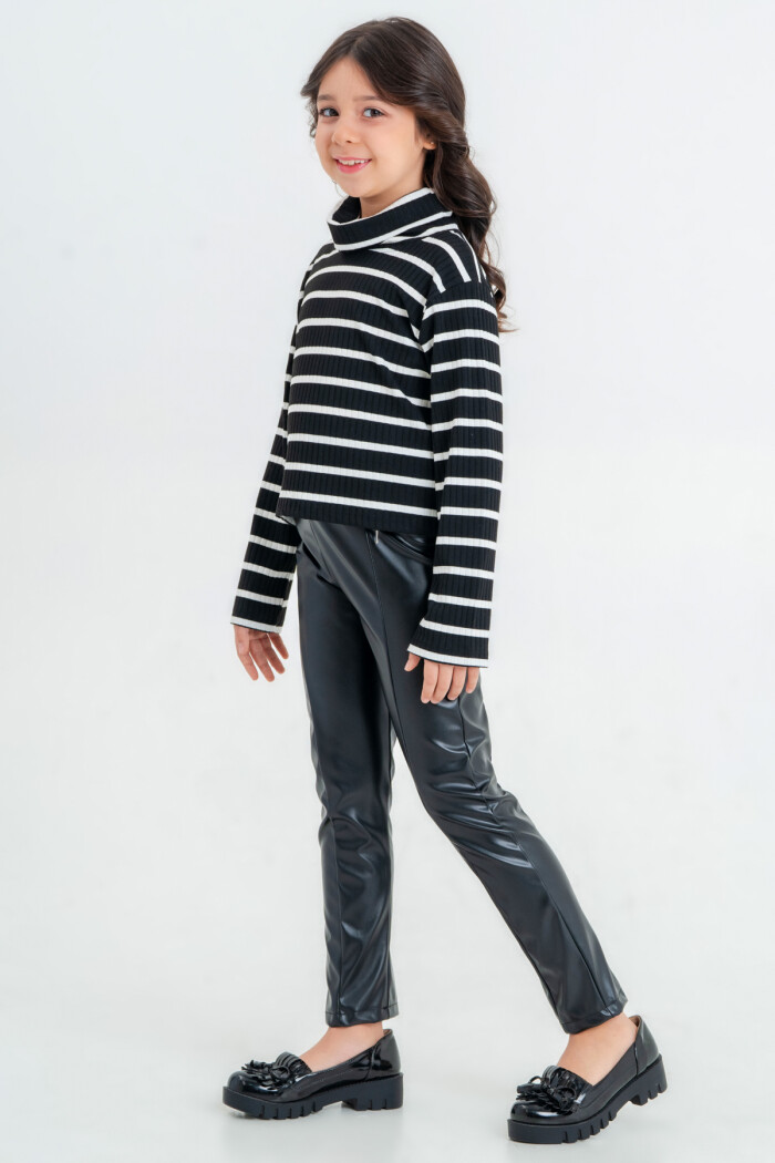 Kız Çocuk Siyah Balıkçı Yaka 5-9 Yaş Takım - 23322-4
