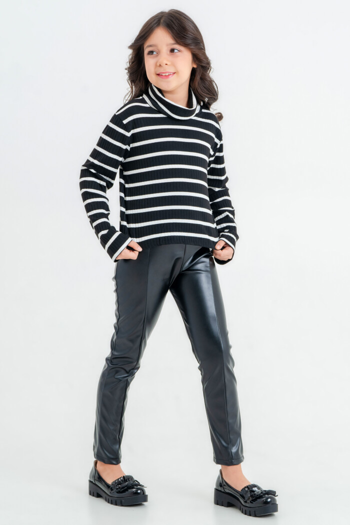 Kız Çocuk Siyah Balıkçı Yaka 5-9 Yaş Takım - 23322-4