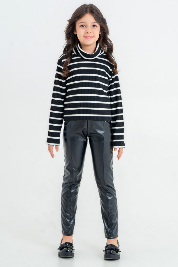 Kız Çocuk Siyah Balıkçı Yaka 5-9 Yaş Takım - 23322-4