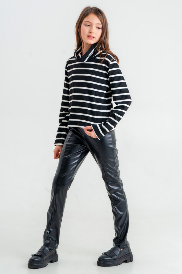 Kız Çocuk Siyah Balıkçı Yaka 8-12 Yaş Takım - 23323-1