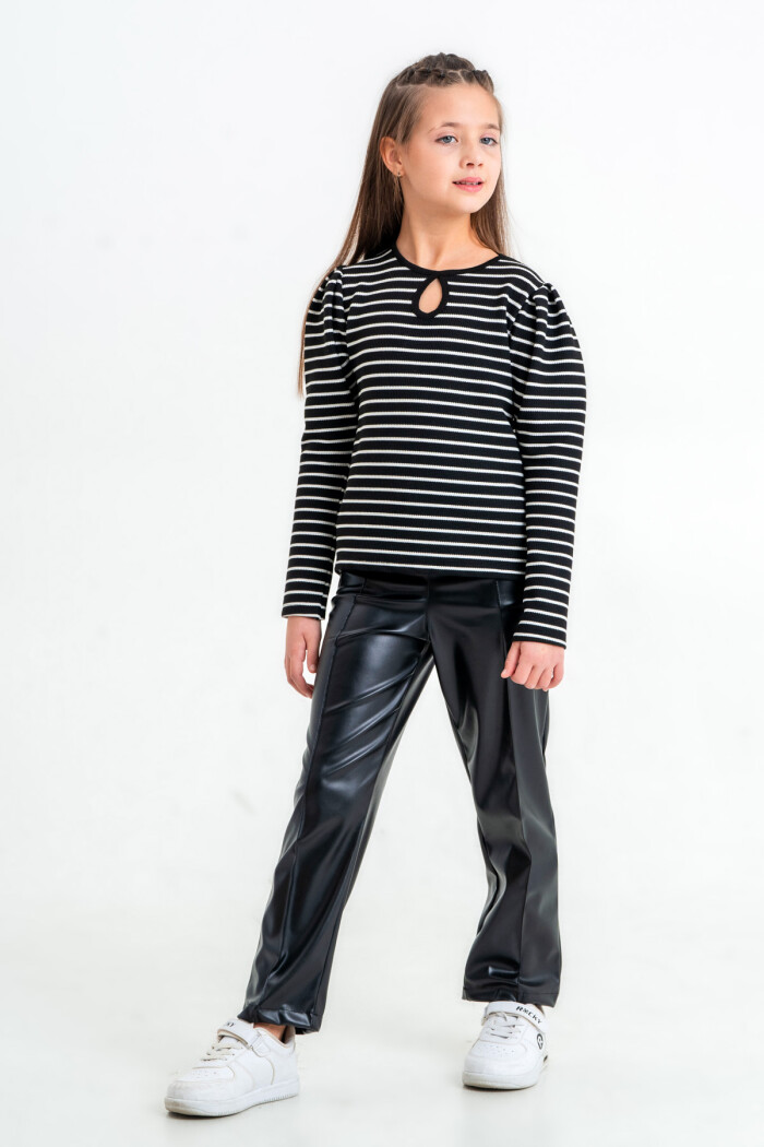 Kız Çocuk Siyah Çizgili 5-9 Yaş Takım - 23314-5