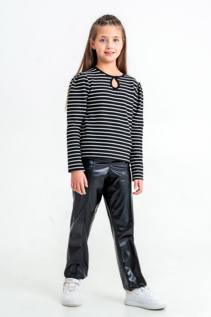 Kız Çocuk Siyah Çizgili 5-9 Yaş Takım - 23314-5