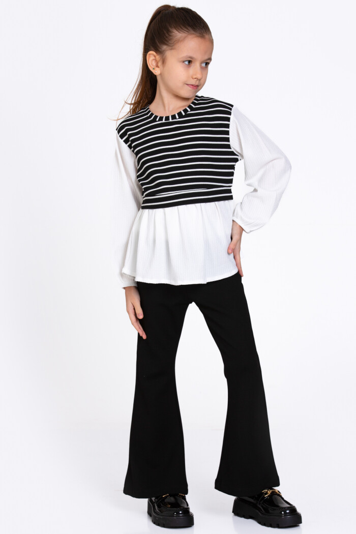 Kız Çocuk Siyah Çizgili 5-9 Yaş Takım - 23361-5