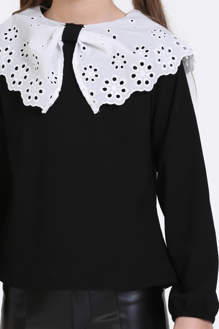 Kız Çocuk Siyah Dantel Yakalı 4-12 Yaş Badi - 23335-2