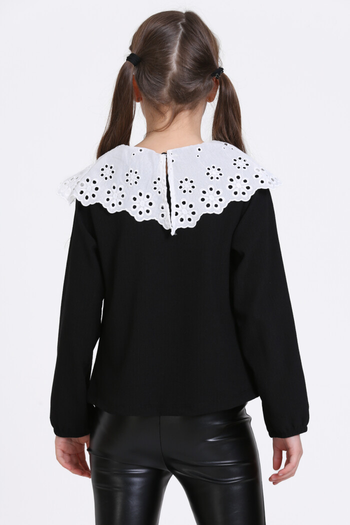 Kız Çocuk Siyah Dantel Yakalı 4-12 Yaş Badi - 23335-2