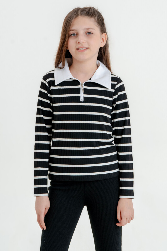 Kız Çocuk Siyah Fermuarlı 4-12 Yaş Sweatshirt - 23325-5