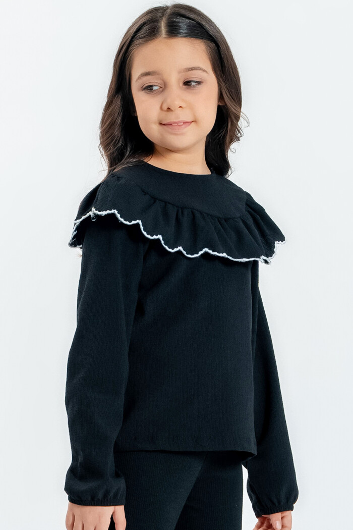 Kız Çocuk Siyah Fırfırlı 4-12 Yaş Badi - 23333-4