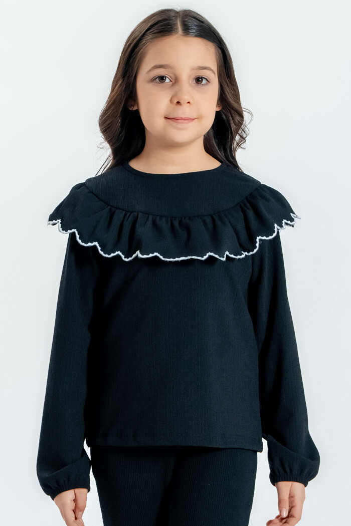 Kız Çocuk Siyah Fırfırlı 4-12 Yaş Badi - 23333-4