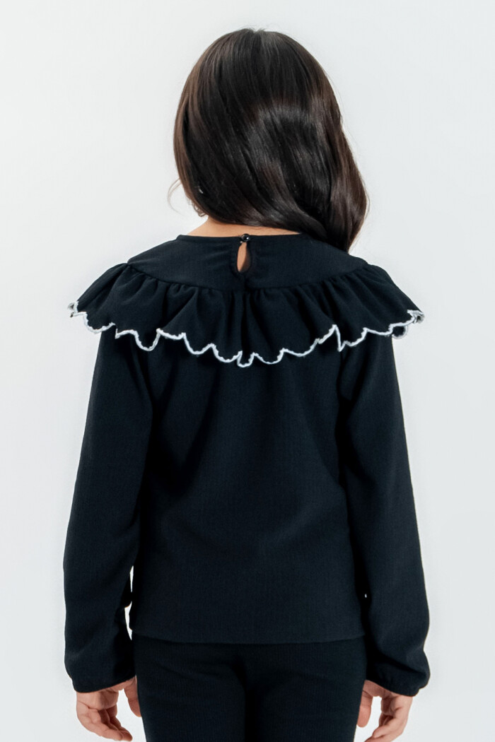 Kız Çocuk Siyah Fırfırlı 4-12 Yaş Badi - 23333-4