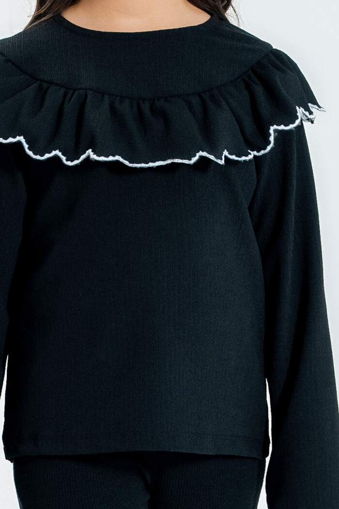 Kız Çocuk Siyah Fırfırlı 4-12 Yaş Badi - 23333-4