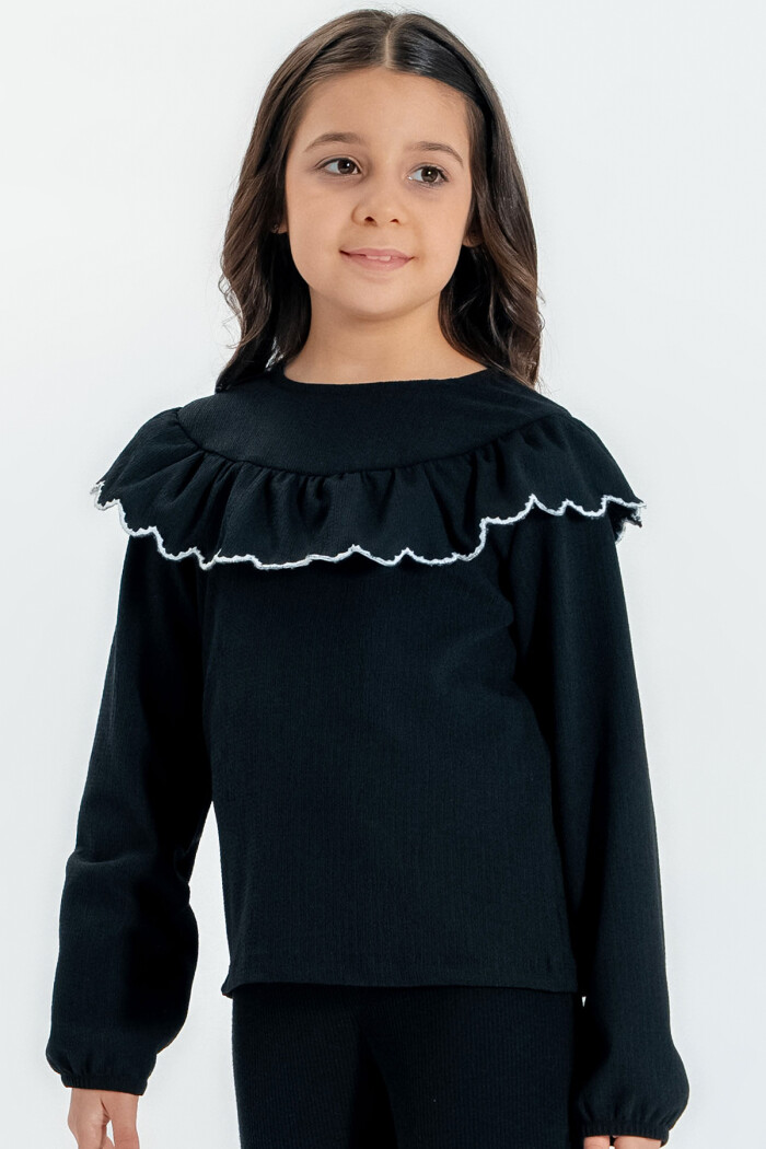 Kız Çocuk Siyah Fırfırlı 4-12 Yaş Badi - 23333-4