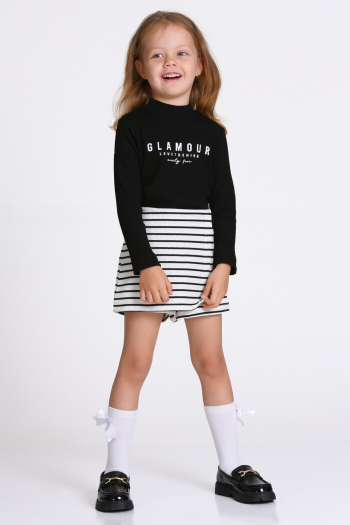 Kız Çocuk Siyah Glamour Şort Etekli 3-7 Yaş Takım - 23320-2