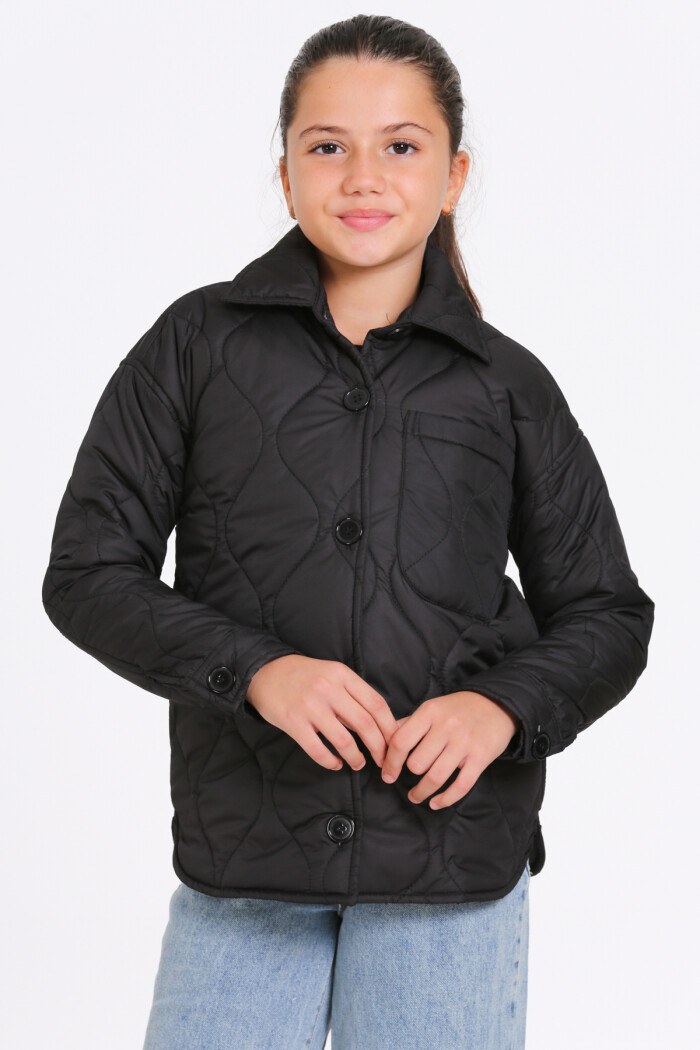 Kız Çocuk Siyah Kapitone Mevsimlik 7-12 Yaş Mont - 23242-4