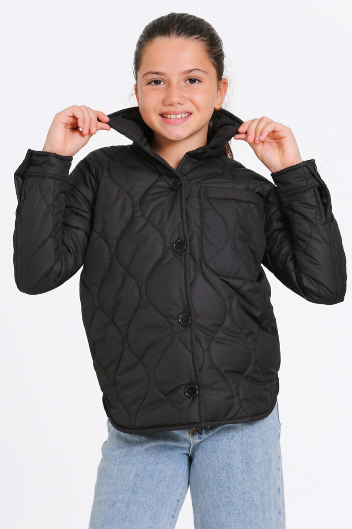 Kız Çocuk Siyah Kapitone Mevsimlik 7-12 Yaş Mont - 23242-4